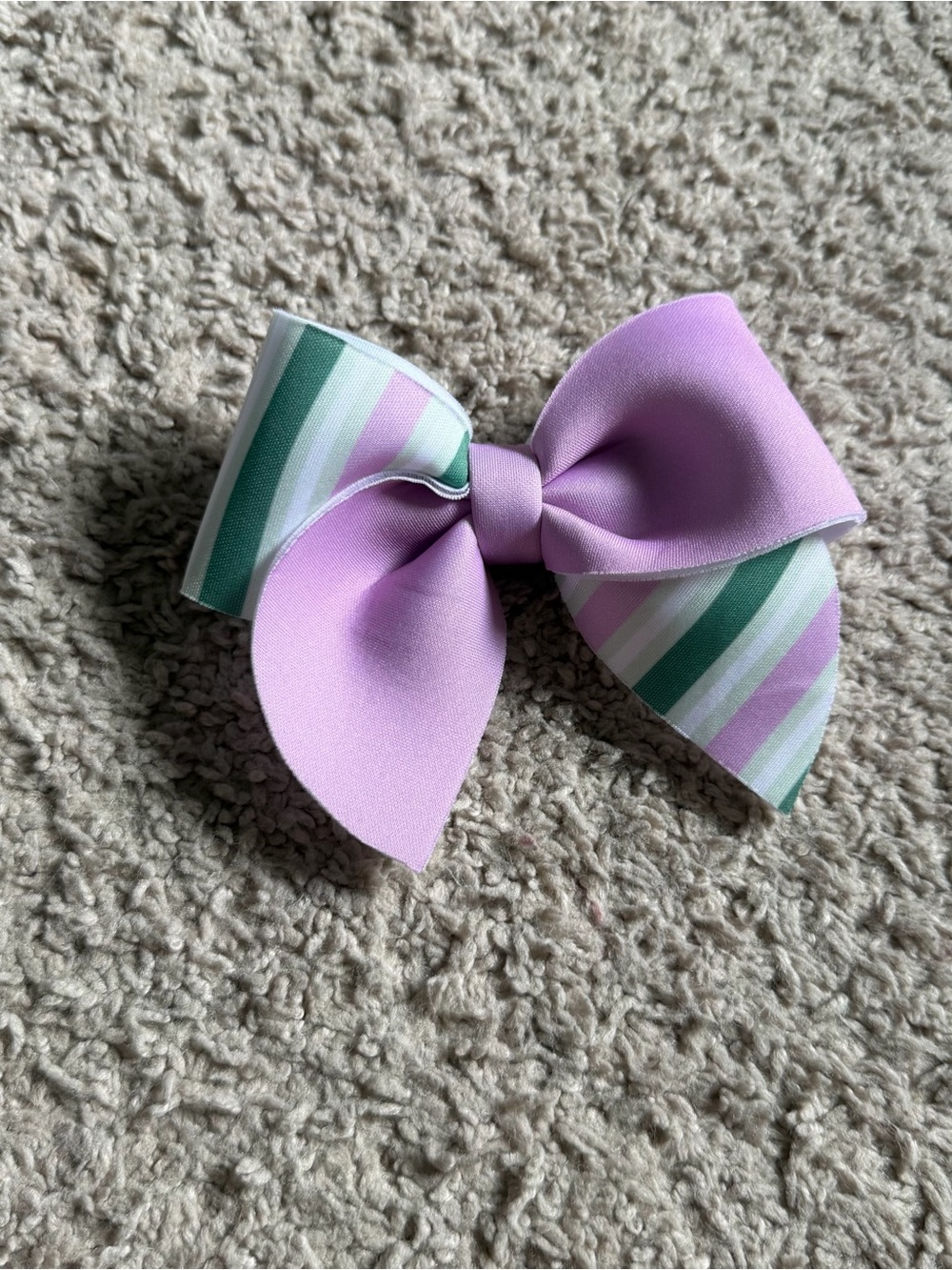 Handmade Pink Green & White Striped Hair Bow Clip